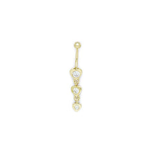 16G Solid 14k Yellow Gold Zirconia Heart Drop Belly Ring