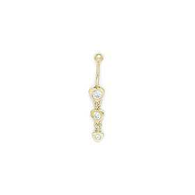16G Solid 14k Yellow Gold Zirconia Heart Drop Belly Ring