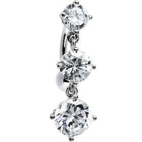 16G Solid 14k White Gold Top Mount CZ Belly Ring