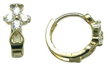 14k Yellow Gold CZ Flower Huggy Earrings