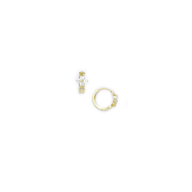 14k Yellow Gold CZ Flower Huggy Earrings