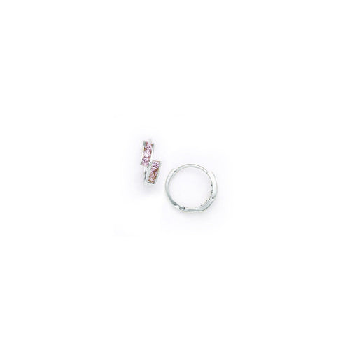 14k White Gold Pink CZ Square Huggy Earrings