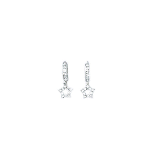 14k White Gold CZ Hollow Star Huggy Earrings