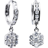 14k White Gold CZ Flower Huggy Earrings 8mm