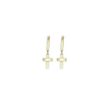 14k Yellow Gold Cross Huggy Earrings