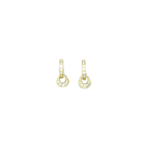 14k Yellow Gold CZ Dangle Huggy Earrings