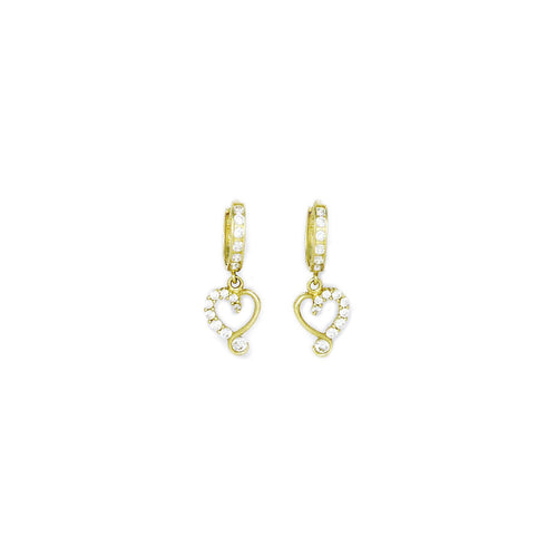 14k Yellow Gold CZ Jeweled Heart Huggy Earrings