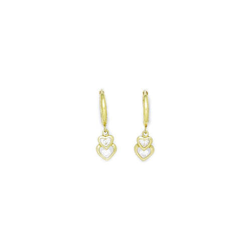 14k Yellow Gold CZ Heart Duet Huggy Earrings