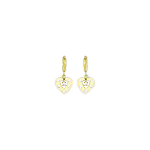 14k Yellow Gold CZ Cutout Heart Huggy Earrings