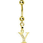 16G Solid 14k Yellow Gold CZ Initial Y Belly Ring