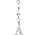 16G Solid 14k White Gold CZ Initial A Belly Ring