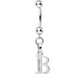 16G Solid 14k White Gold CZ Initial B Belly Ring