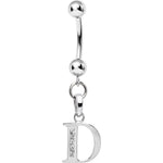 16G Solid 14k White Gold CZ Initial D Belly Ring
