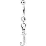 16G Solid 14k White Gold CZ Initial J Belly Ring