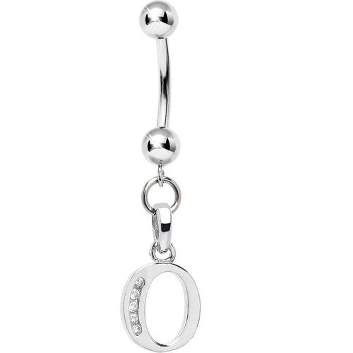 16G Solid 14k White Gold CZ Initial O Belly Ring