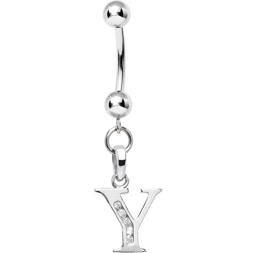 16G Solid 14k White Gold CZ Initial Y Belly Ring