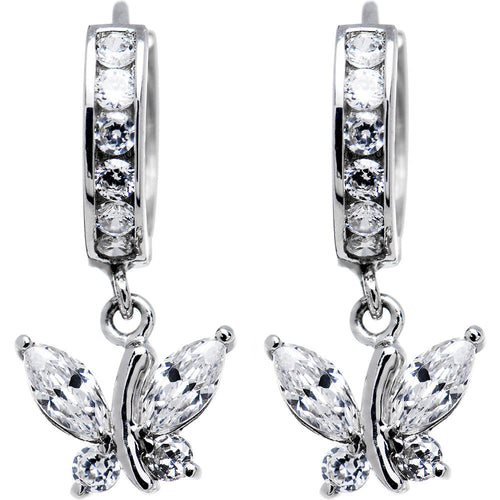 Sterling Silver CZ Butterfly Huggy Earrings