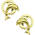 14k Yellow Gold Hoop Dolphin Stud Earrings