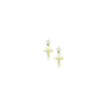 14k Yellow Gold CZ Dangle Religious Cross Stud Earrings