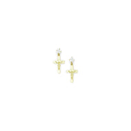 14k Yellow Gold CZ Dangle Religious Cross Stud Earrings