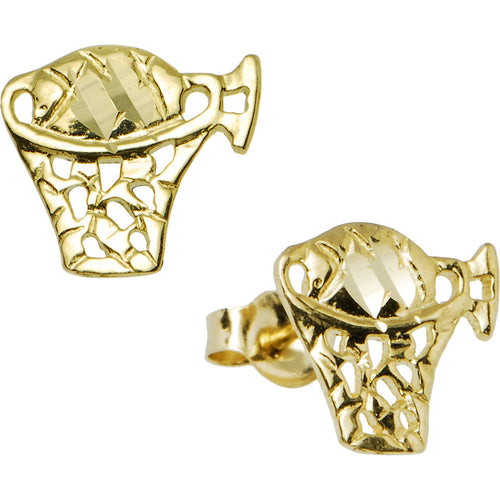 14k Yellow Gold Hoop Basketball Stud Earrings