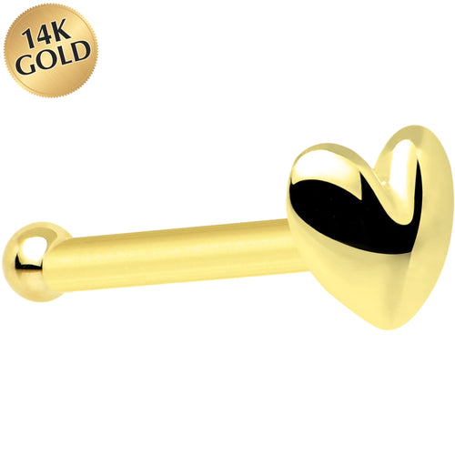20G Solid 14K Yellow Gold Heart Nose Bone