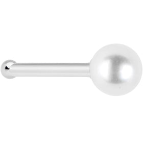 Solid 14K White Gold 3mm Pearl Nose Bone