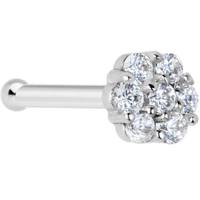 Solid 14K White Gold Clear CZ Flower Nose Bone