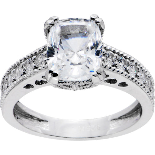Sterling Silver Emerald Cubic Zirconia Ring -3.42 ct tw