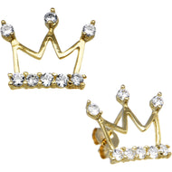 14k Yellow Gold Cubic Zirconia Crown Stud Earrings