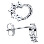 14k White Gold CZ Hollow Heart Stud Earrings