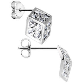 14k White Gold CZ 7mm Dice Stud Earrings