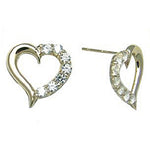 14k Yellow Gold CZ Hollow Heart Stud Earrings 12mm