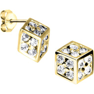 14k Yellow Gold CZ 10mm Dice Stud Earrings