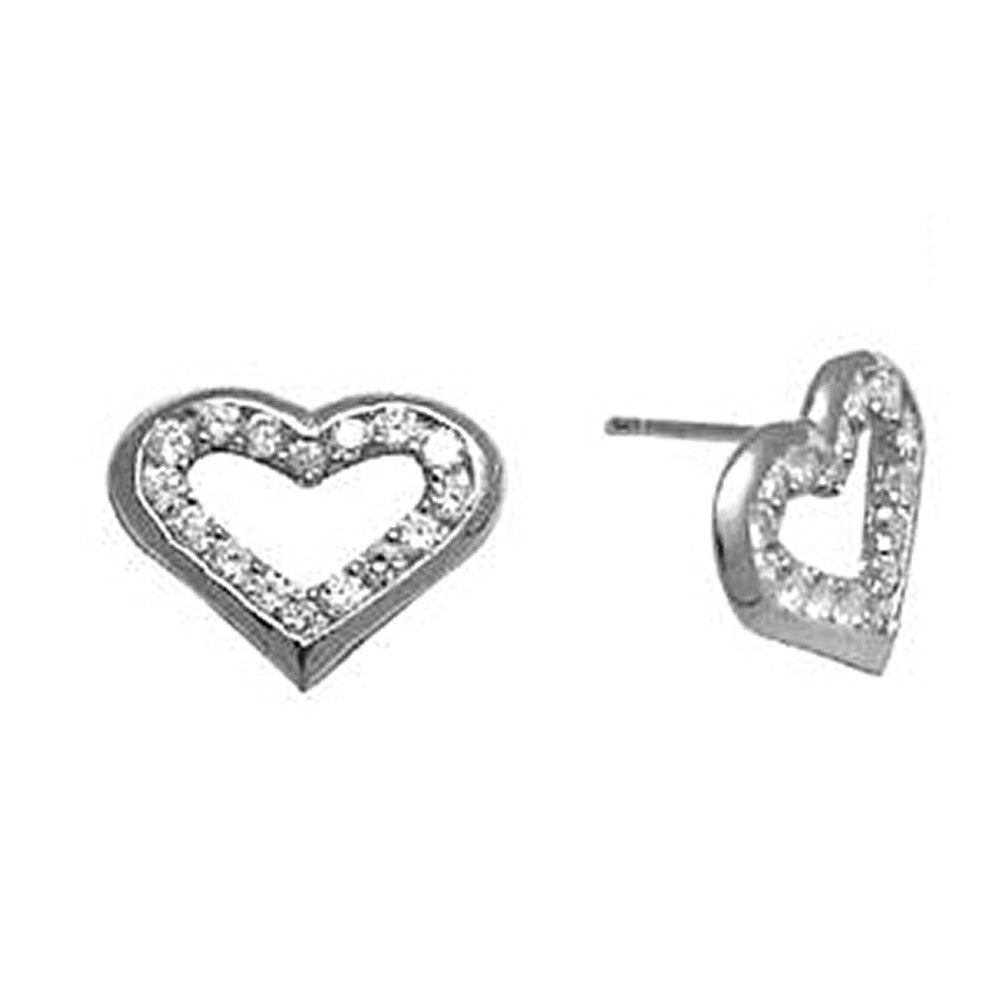 14k White Gold CZ Hollow Heart  Stud Earrings 12mm