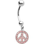 16G 14k White Gold  Pink CZ Peace Sign Belly Ring