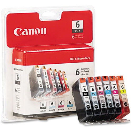 New, Pre-owned, Original Canon BCI-6 Standard Yield Multi-Color Ink Cartridge, 6-Pack