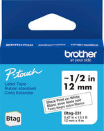 New, Pre-owned, Brother P-Touch Btag BTAG-231 Black on White Label Tape ~1/2in by 13.1ft (12mm x 4m).