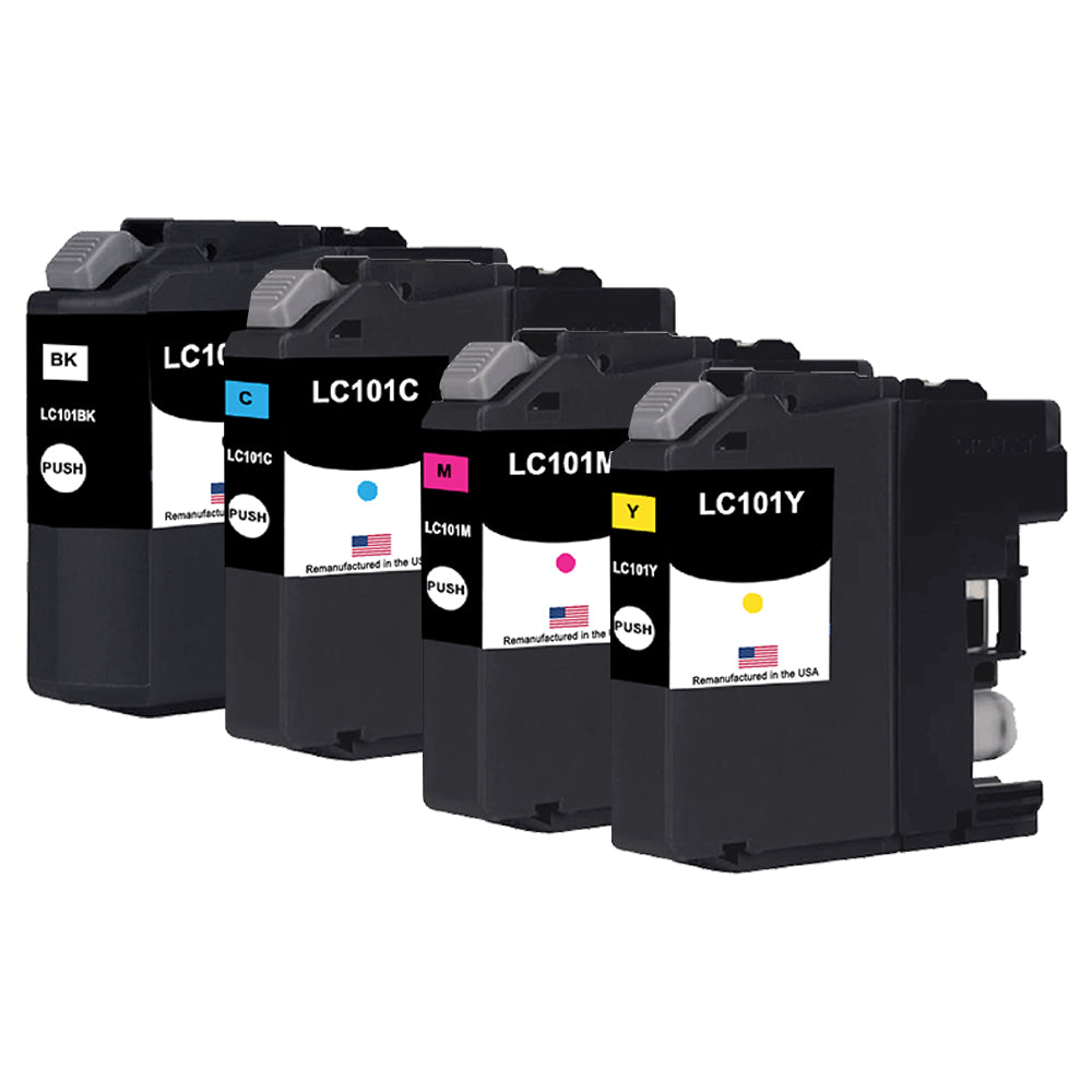 U.S. Remanufactured for Brother LC101BK Black / 3 Color 4-Pack Ink Cartridges