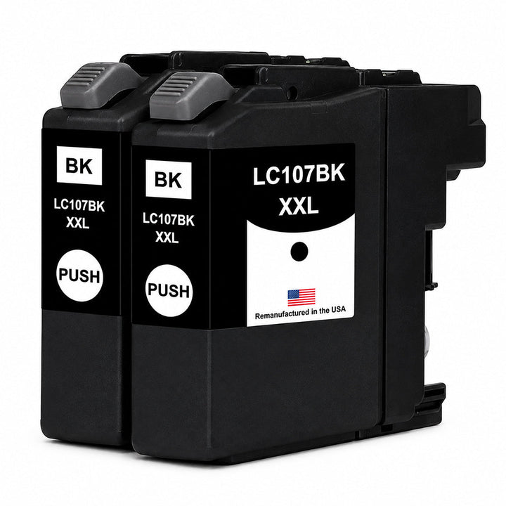 U.S. Remanufactured for Brother LC107BK XXL Super High Yield Black  Ink Cartridge Twin Pack