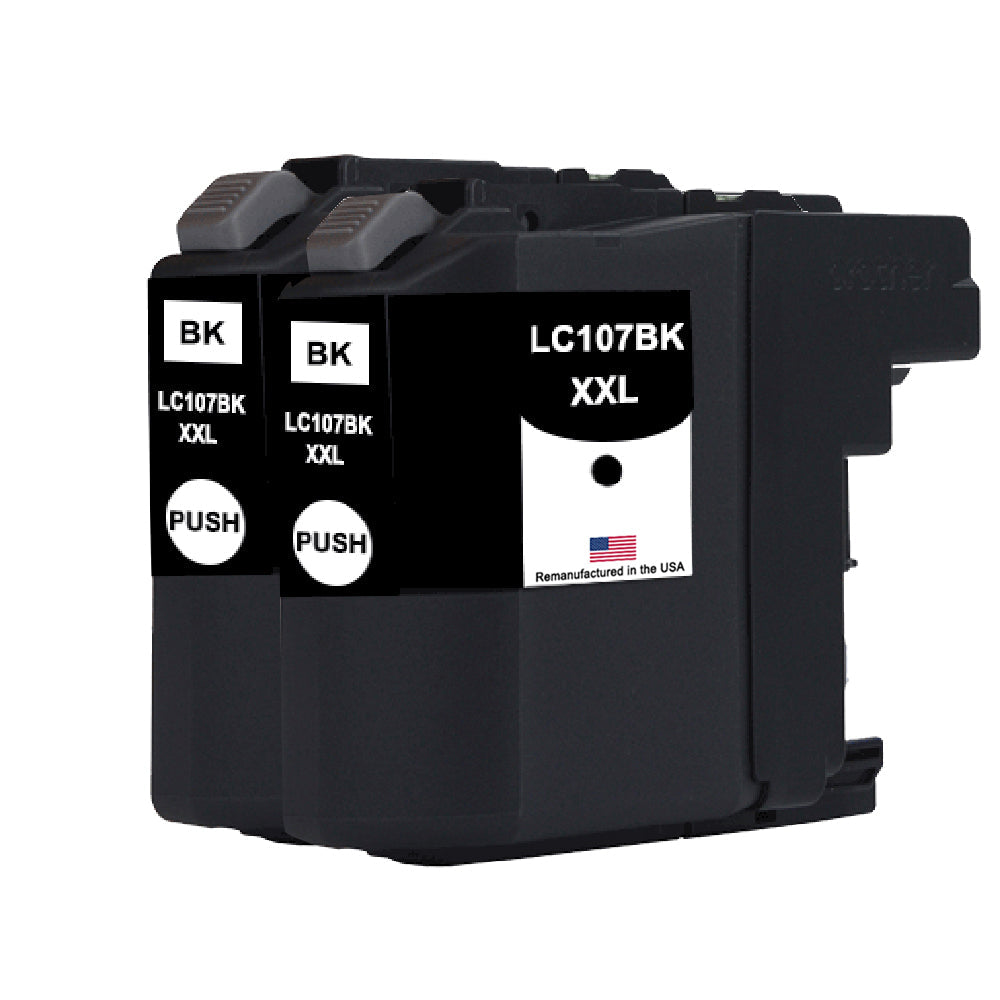 U.S. Remanufactured for Brother LC107BK XXL Super High Yield Black  Ink Cartridge Twin Pack
