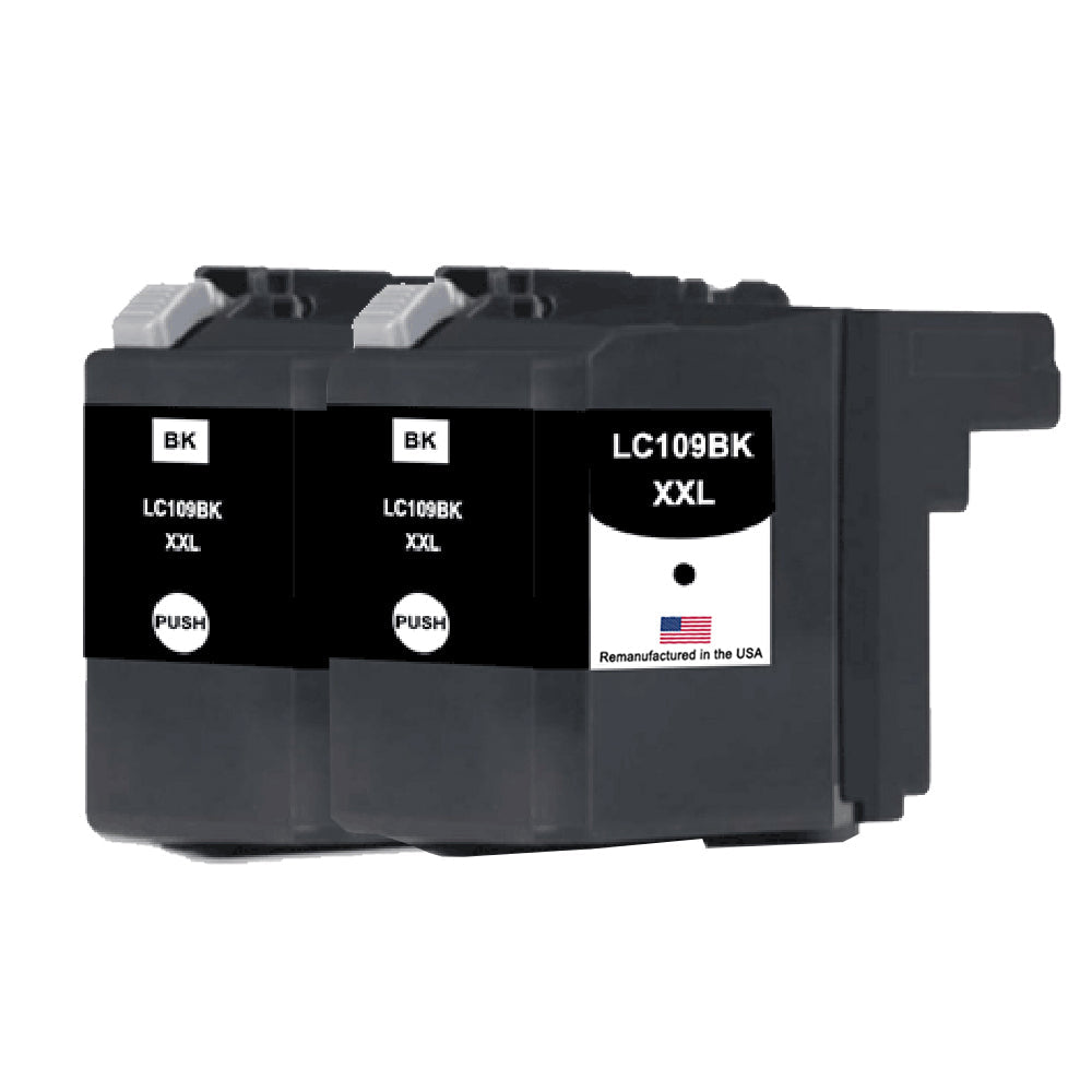 U.S. Remanufactured for Brother LC109BK XXL Super High Yield Black Twin Pack Ink Cartridges