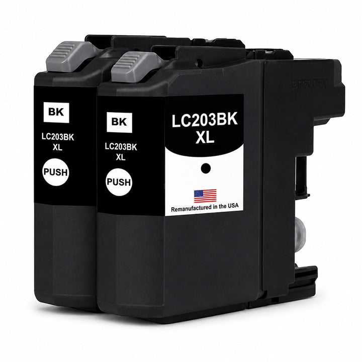 U.S. Remanufactured for Brother LC203BK XL High Yield Black Twin Pack Ink Cartridge