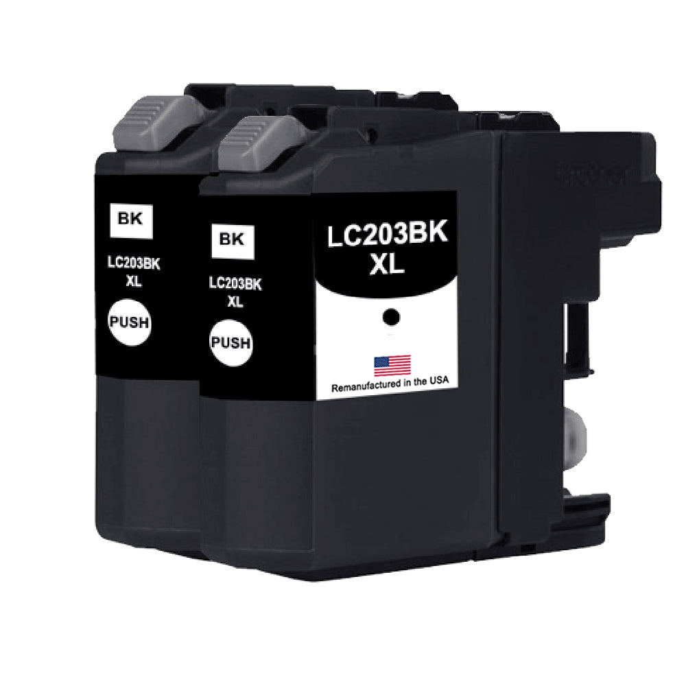U.S. Remanufactured for Brother LC203BK XL High Yield Black Twin Pack Ink Cartridge