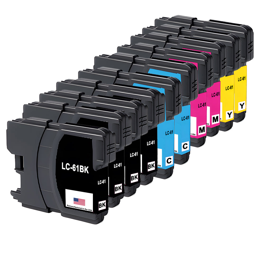 U.S. Remanufactured for Brother LC61 4 Black / 2 Each Color Ink Cartridges 10-pack
