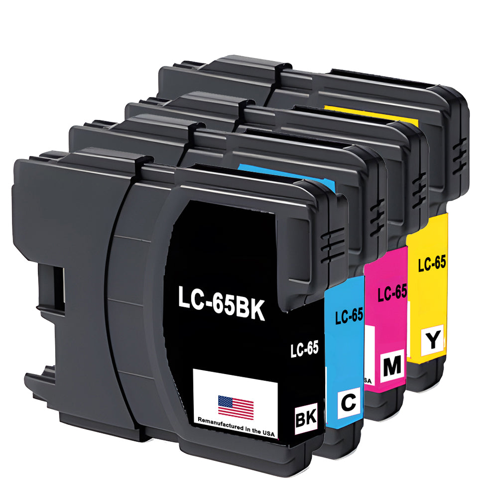 U.S. Remanufactured for Brother LC65 1 Black /  3 Color Ink Cartridges 4-pack