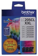 New, Pre-Owned - Brother LC205 Extra High Yield Tri-Color Ink Cartridge-Pack-3