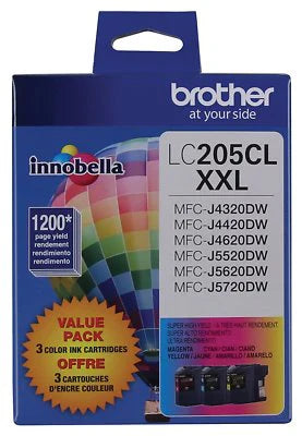 New, Pre-Owned - Brother LC205 Extra High Yield Tri-Color Ink Cartridge-Pack-3