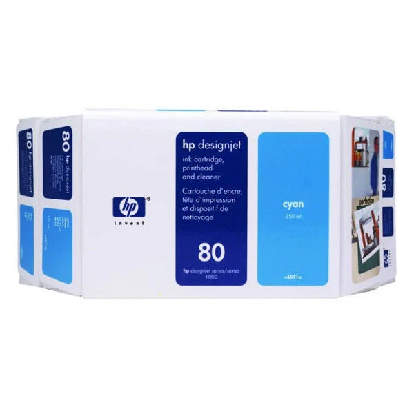 New, Pre-Owned - HP 80 350ml Value Pack Cyan Ink Cartridge, Printhead and Cleaner C4891A