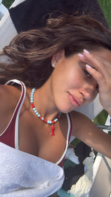 Coral Reef Fish Charm Necklace - Ocean Blue & Coral Beaded Necklace